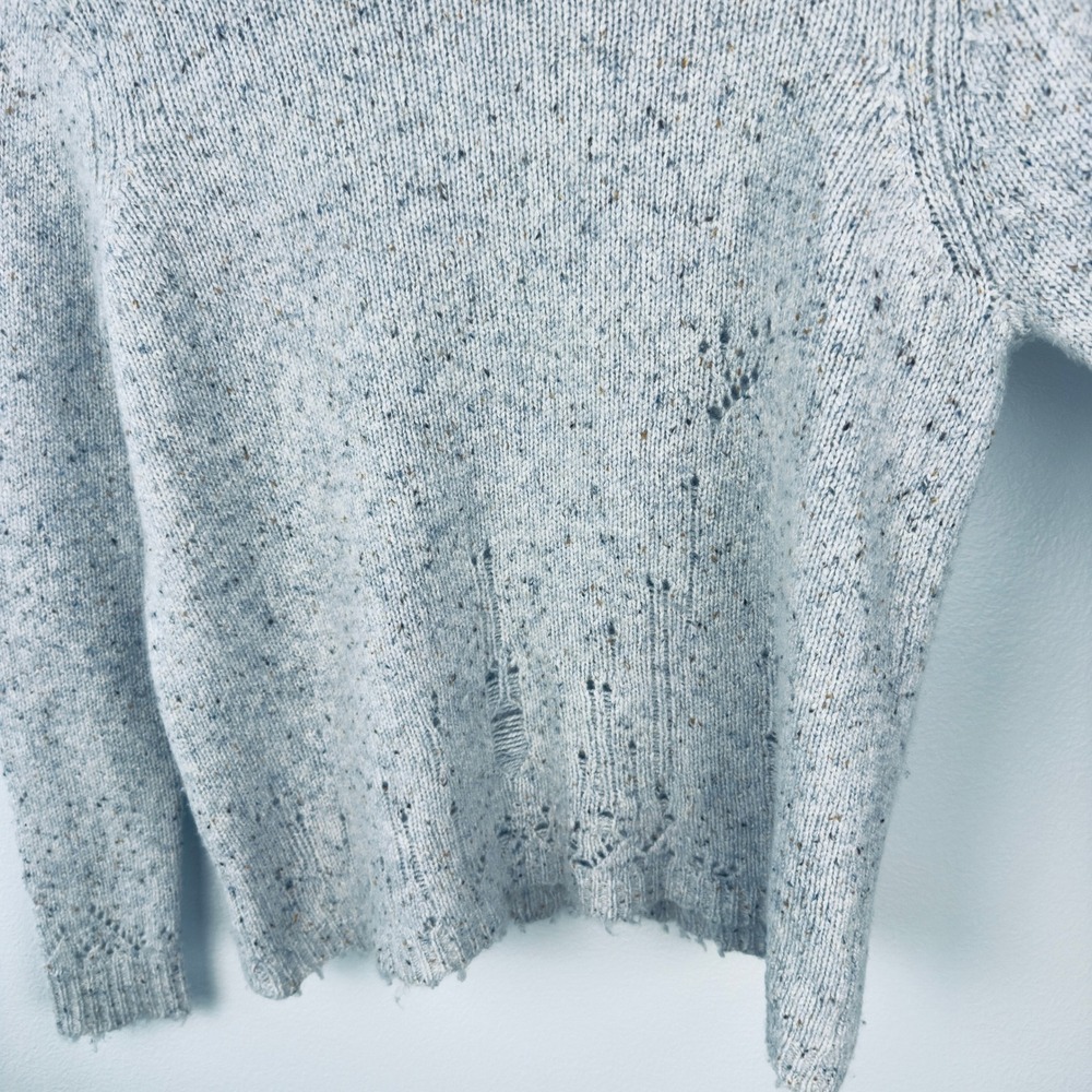 Autumn Cashmere Distressed Crewneck Sweater Light Blue Speckled Knit M - Picture 2 of 9